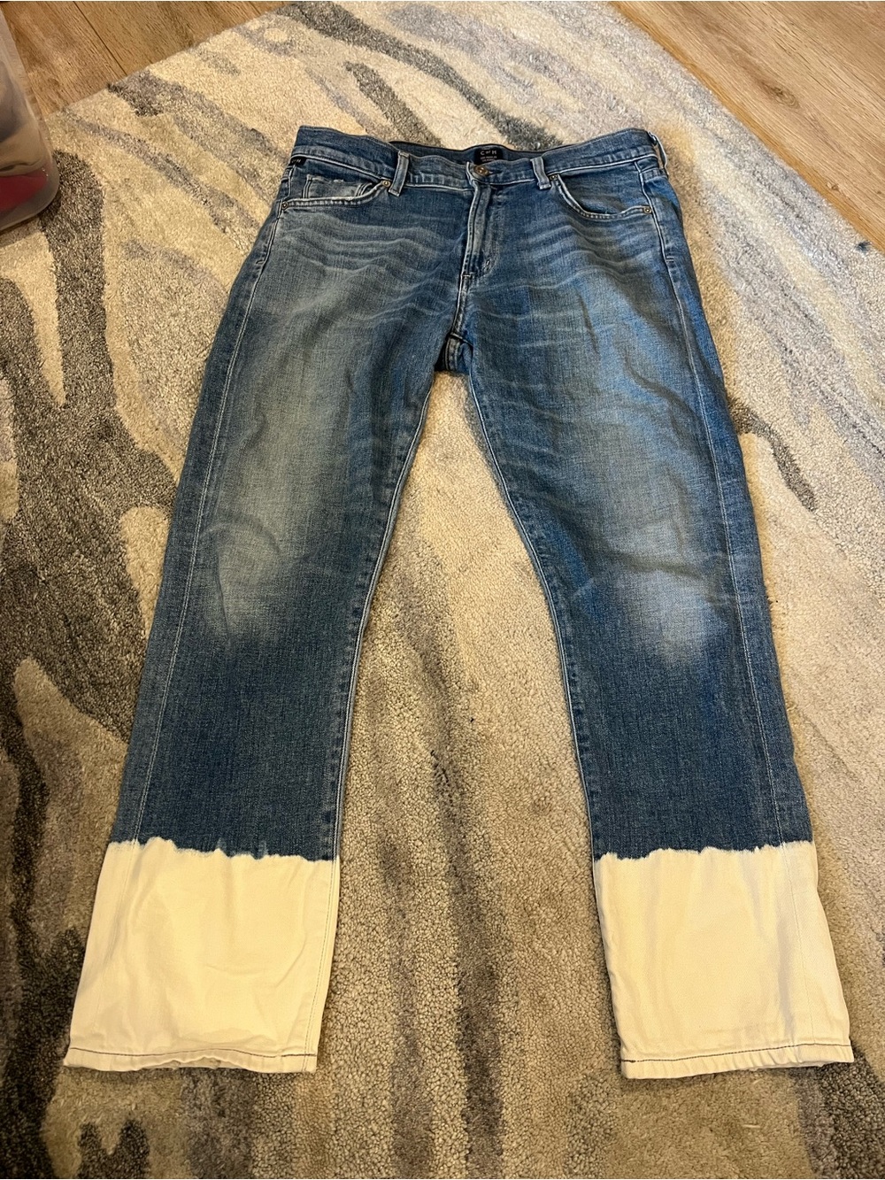 Citizens Of Humanity Blue Denim Boyfriend Jeans with White Dip Hem
